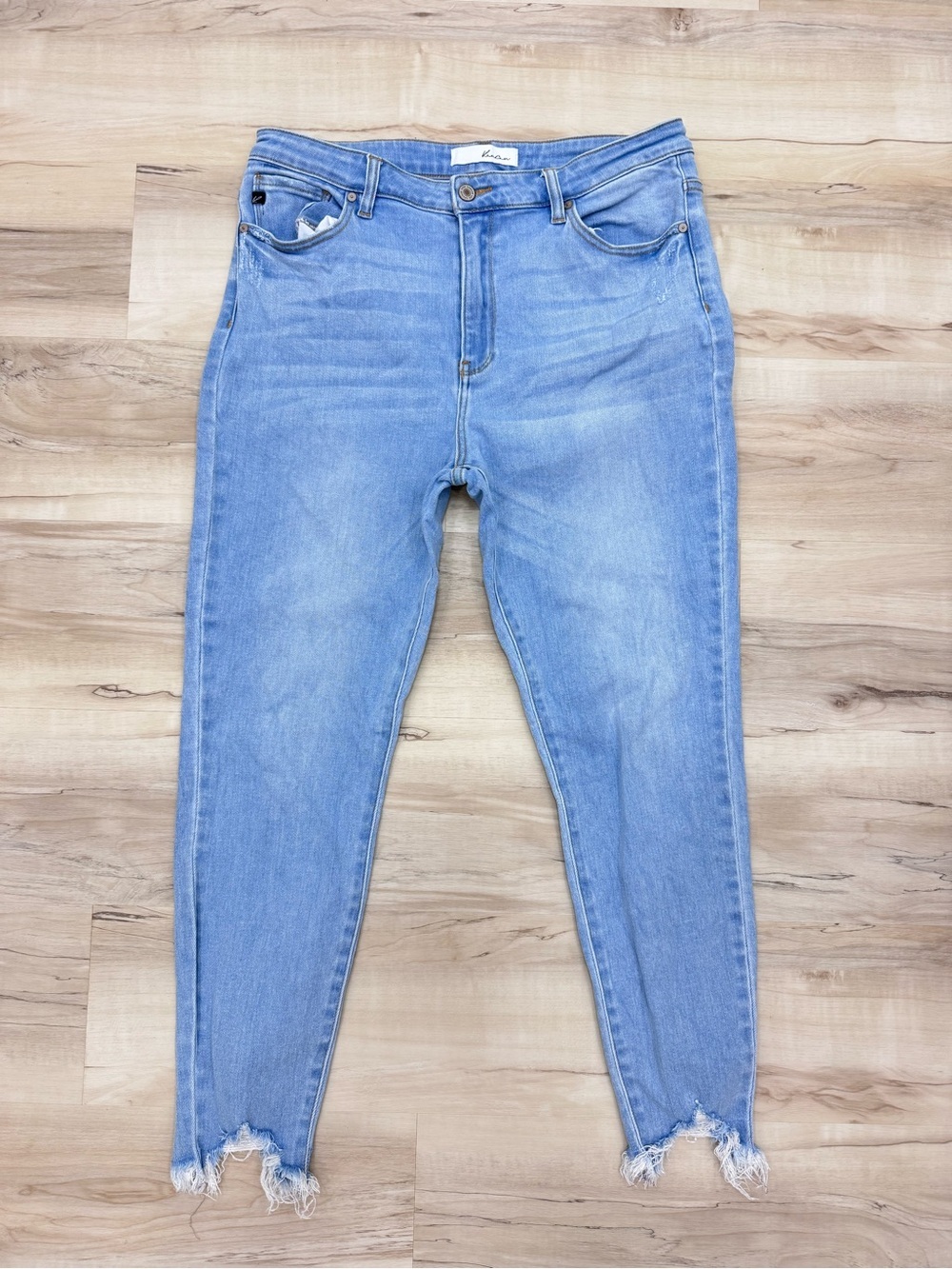 KanCan Blue Frayed Step Hem Skinny Jeans Women 15/31 light wash stretch